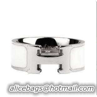 Luxury Discount Hermes Enamel Clic H Rings HR1256 White Silver