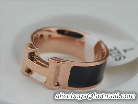  Good Taste Hermes Enamel Clic H Rings HR1256 Black Gold