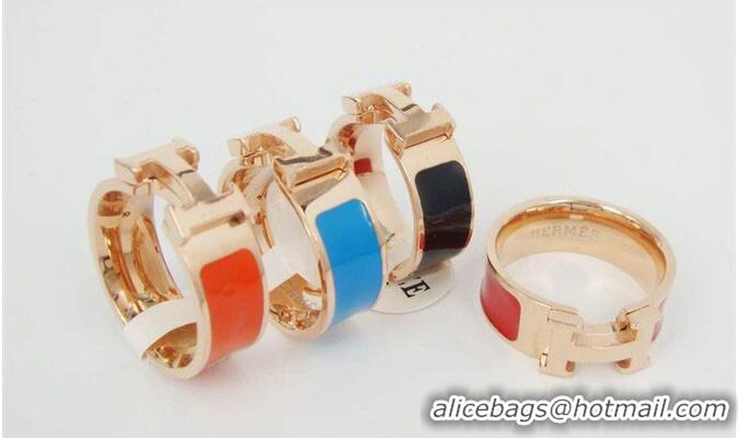  Good Taste Hermes Enamel Clic H Rings HR1256 Black Gold