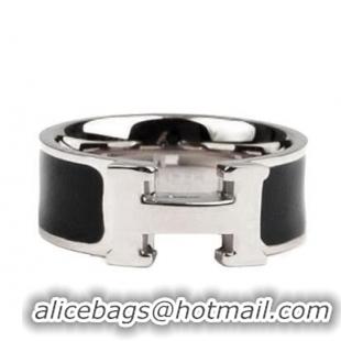 Luxury Cheap Hermes Enamel Clic H Rings HR1256 Black Silver