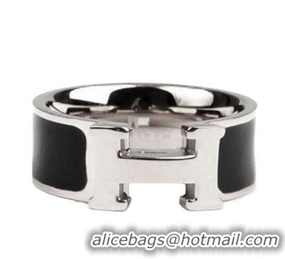 Luxury Cheap Hermes Enamel Clic H Rings HR1256 Black Silver