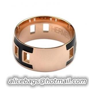 Imitation Hermes Enamel H Rings HR1257 Black Gold