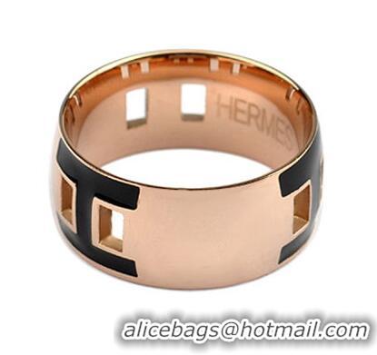 Imitation Hermes Enamel H Rings HR1257 Black Gold