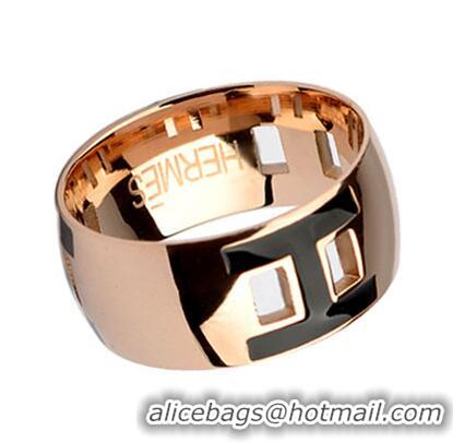 Imitation Hermes Enamel H Rings HR1257 Black Gold