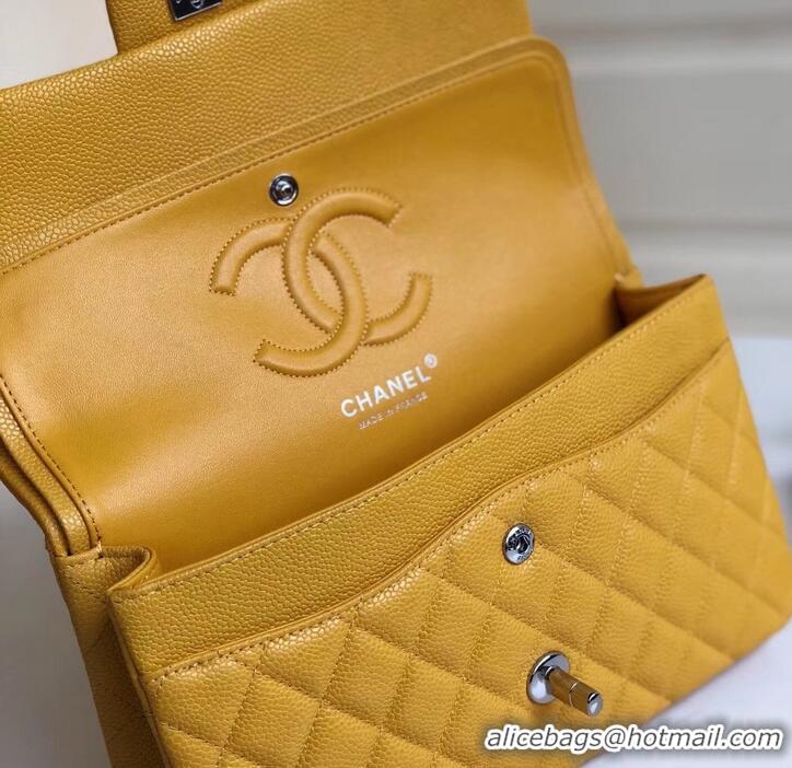 Popular Style Chanel Pearl Caviar Calfskin Medium Classic Flap Bag A1112 Yellow 