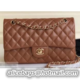 Charming Chanel Pearl Caviar Calfskin Medium Classic Flap Bag A1112 Caramel/Gold