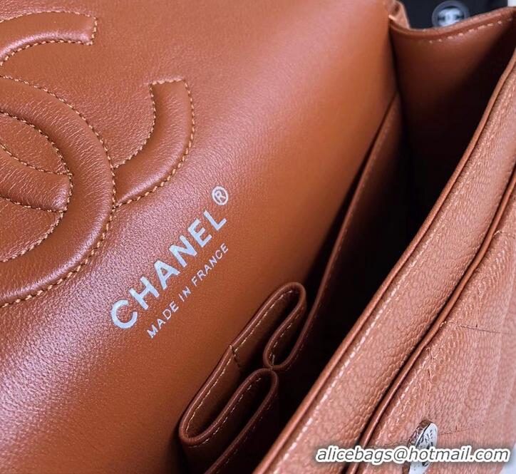 Stylish Chanel Pearl Caviar Calfskin Medium Classic Flap Bag A1112 Caramel/Silver