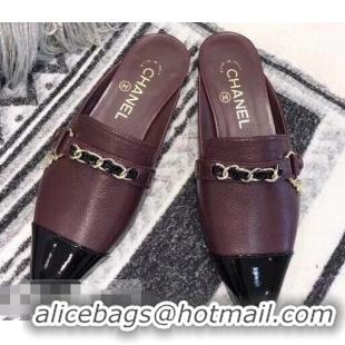 Buy Discount Chanel Chain and Leather Slipper Sandals Mules G32501 Burgundy 2019