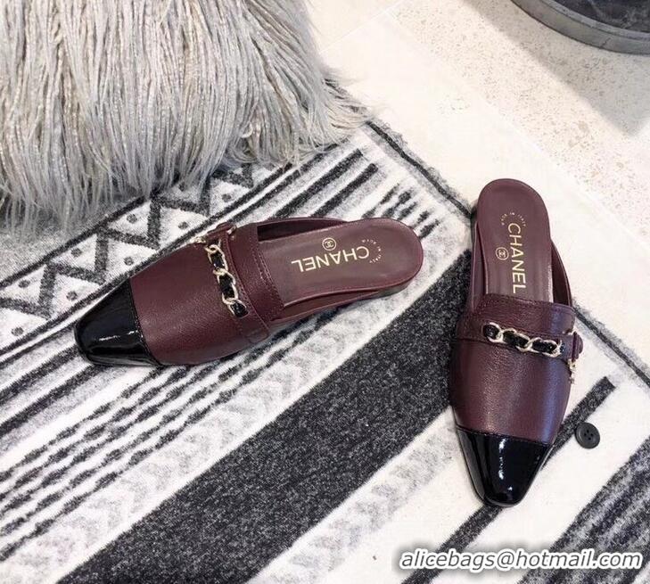 Buy Discount Chanel Chain and Leather Slipper Sandals Mules G32501 Burgundy 2019