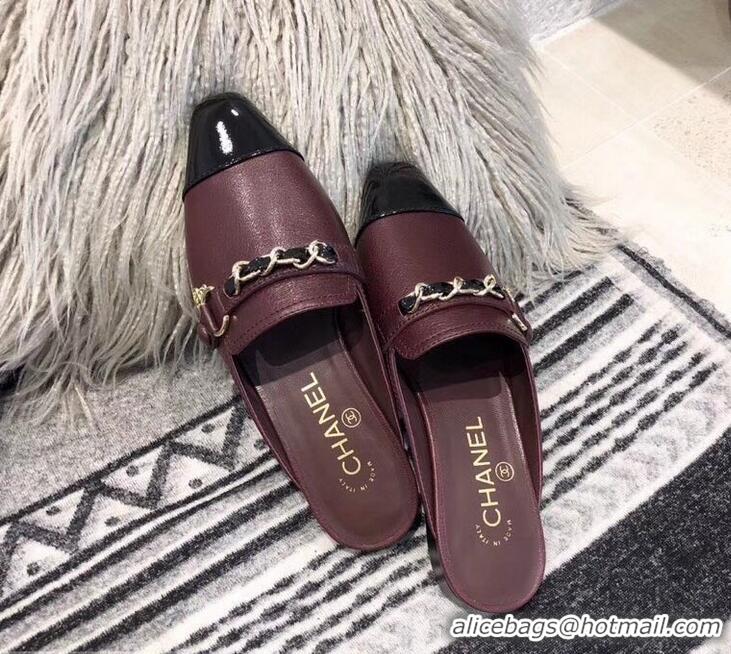 Buy Discount Chanel Chain and Leather Slipper Sandals Mules G32501 Burgundy 2019