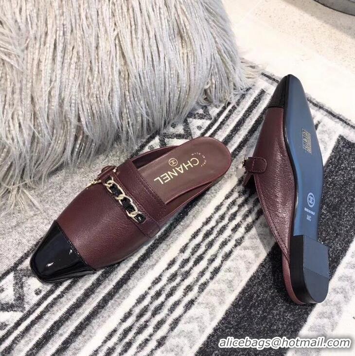 Buy Discount Chanel Chain and Leather Slipper Sandals Mules G32501 Burgundy 2019