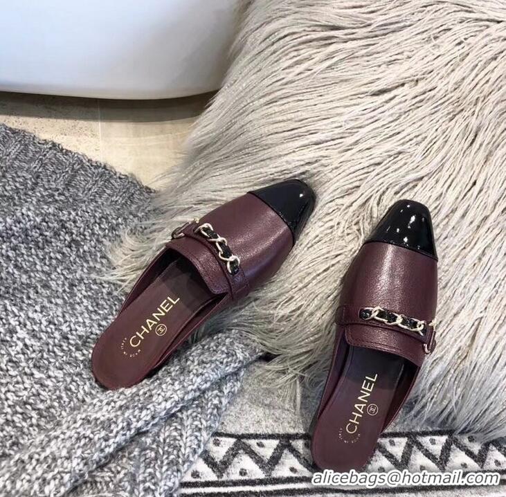 Buy Discount Chanel Chain and Leather Slipper Sandals Mules G32501 Burgundy 2019