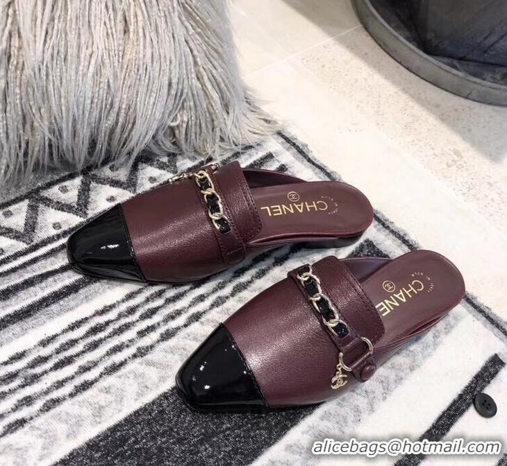 Buy Discount Chanel Chain and Leather Slipper Sandals Mules G32501 Burgundy 2019