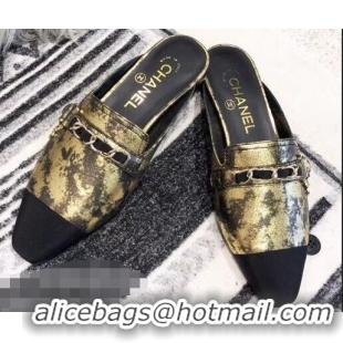 Classic Chanel Chain and Leather Slipper Sandals Mules G32501 Gold 2019