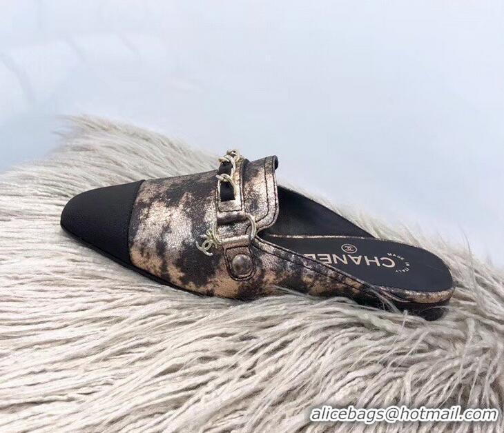 Hot Sell Chanel Chain and Leather Slipper Sandals Mules G32501 Bronze 2019