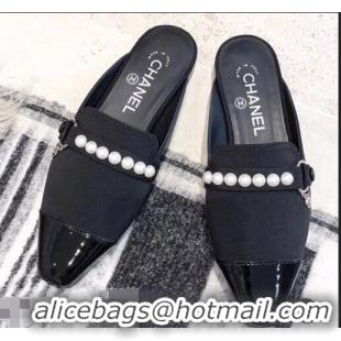 Good Product Chanel Pearl Slipper Sandals Mules Grossgrain/Patent Leather G32506 Black 2019