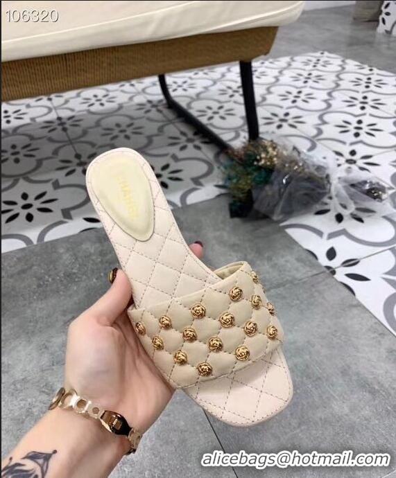 Traditional Discount Chanel Camellia Embellishment Mules Slipper Sandals G32631 Nude 2019