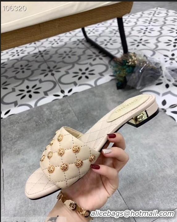 Traditional Discount Chanel Camellia Embellishment Mules Slipper Sandals G32631 Nude 2019