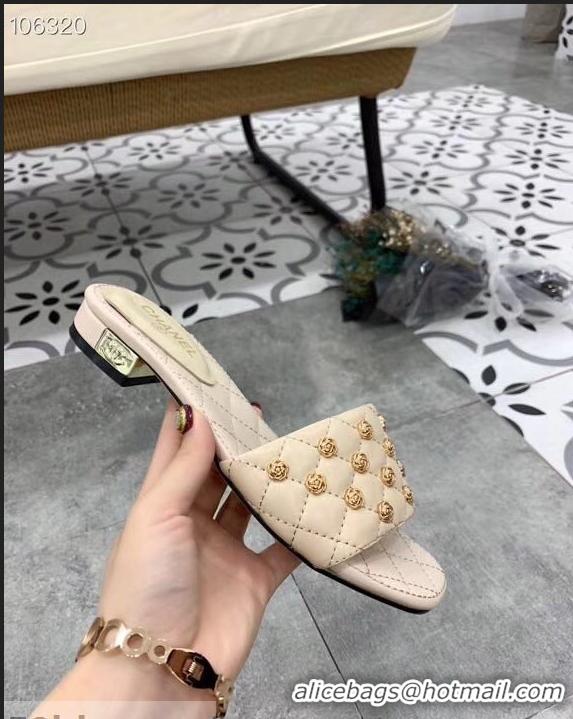 Traditional Discount Chanel Camellia Embellishment Mules Slipper Sandals G32631 Nude 2019