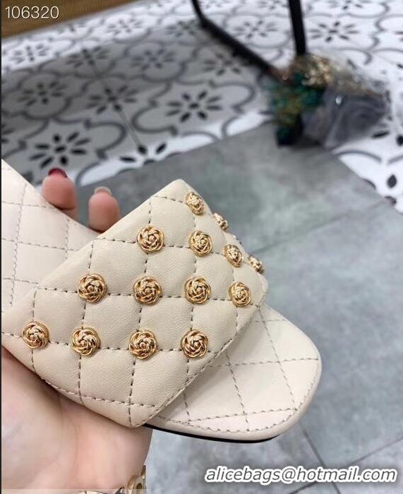 Traditional Discount Chanel Camellia Embellishment Mules Slipper Sandals G32631 Nude 2019