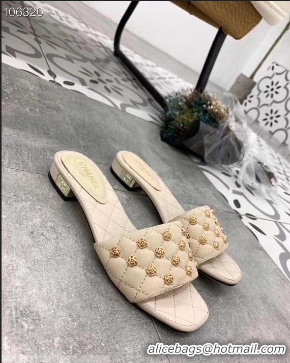 Traditional Discount Chanel Camellia Embellishment Mules Slipper Sandals G32631 Nude 2019