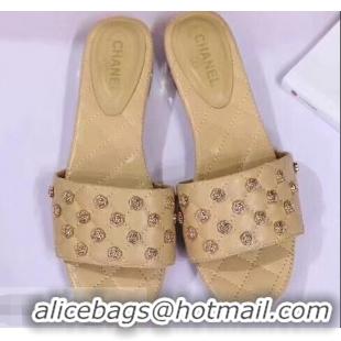 Noble Useful Chanel Camellia Embellishment Mules Slipper Sandals G32631 Apricot 2019