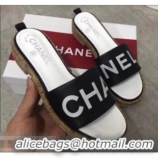 Well Crafted Chanel Lambskin Logo Mules Slipper Sandals G34876 Black 2019