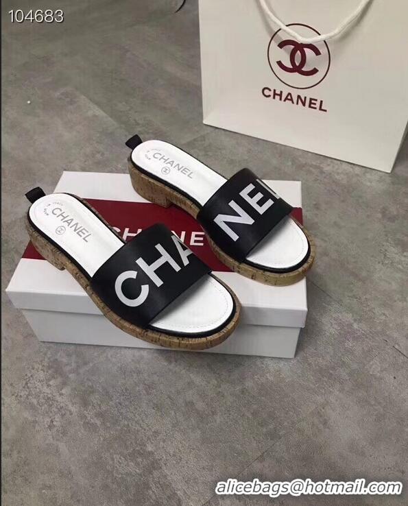 Well Crafted Chanel Lambskin Logo Mules Slipper Sandals G34876 Black 2019