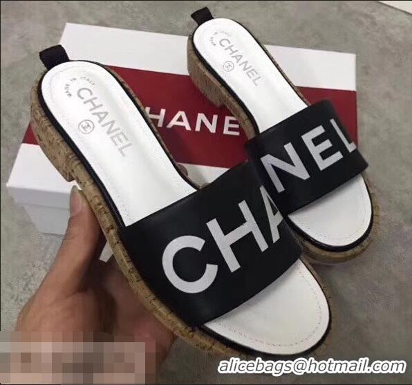 Well Crafted Chanel Lambskin Logo Mules Slipper Sandals G34876 Black 2019