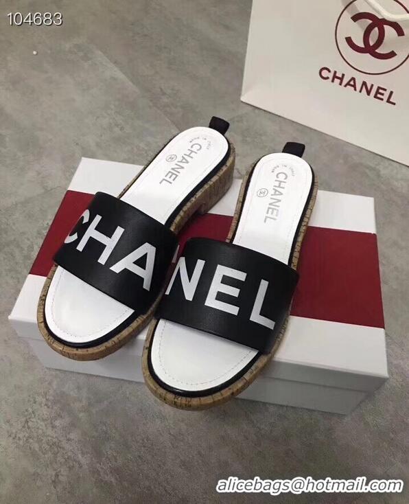 Well Crafted Chanel Lambskin Logo Mules Slipper Sandals G34876 Black 2019