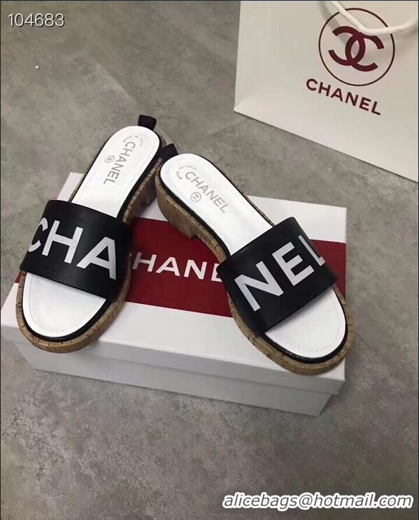 Well Crafted Chanel Lambskin Logo Mules Slipper Sandals G34876 Black 2019