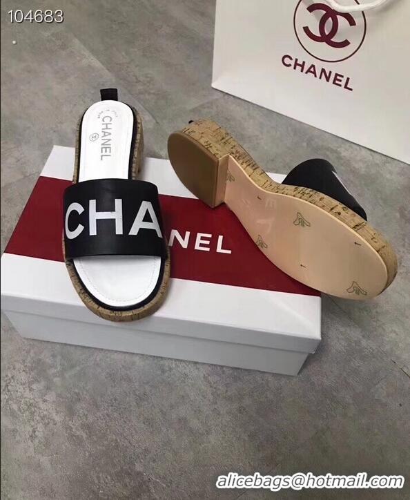 Well Crafted Chanel Lambskin Logo Mules Slipper Sandals G34876 Black 2019