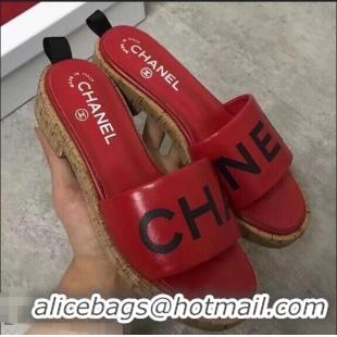 Unique Ladies Chanel Lambskin Logo Mules Slipper Sandals G34876 Red 2019