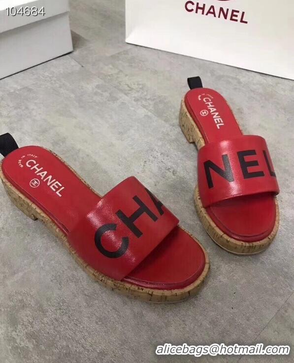 Unique Ladies Chanel Lambskin Logo Mules Slipper Sandals G34876 Red 2019