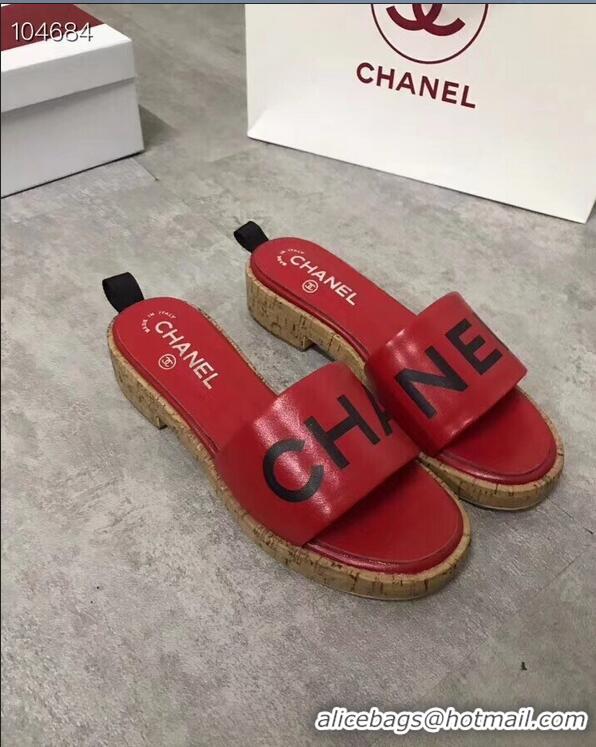 Unique Ladies Chanel Lambskin Logo Mules Slipper Sandals G34876 Red 2019