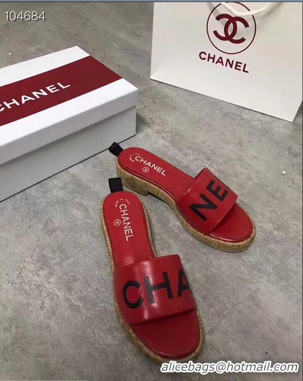 Unique Ladies Chanel Lambskin Logo Mules Slipper Sandals G34876 Red 2019