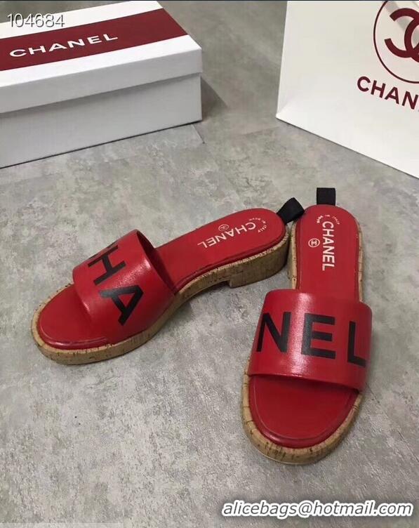 Unique Ladies Chanel Lambskin Logo Mules Slipper Sandals G34876 Red 2019