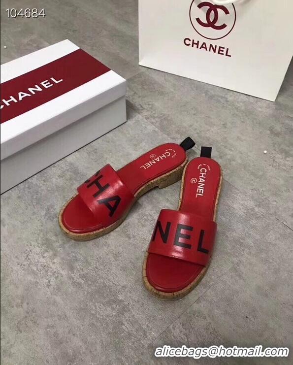 Unique Ladies Chanel Lambskin Logo Mules Slipper Sandals G34876 Red 2019