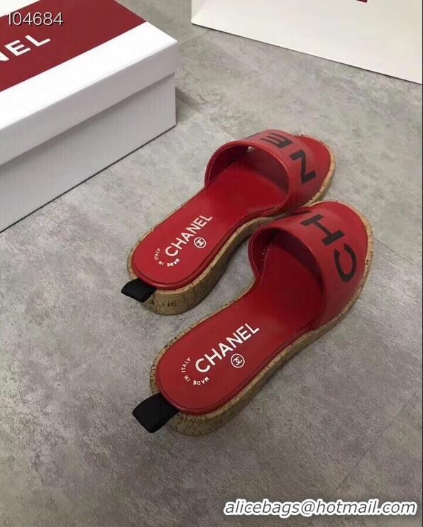 Unique Ladies Chanel Lambskin Logo Mules Slipper Sandals G34876 Red 2019