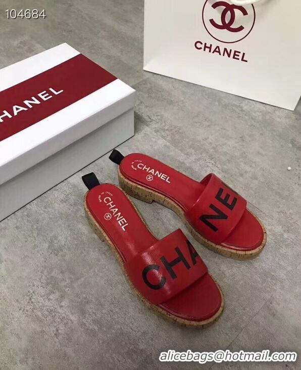 Unique Ladies Chanel Lambskin Logo Mules Slipper Sandals G34876 Red 2019