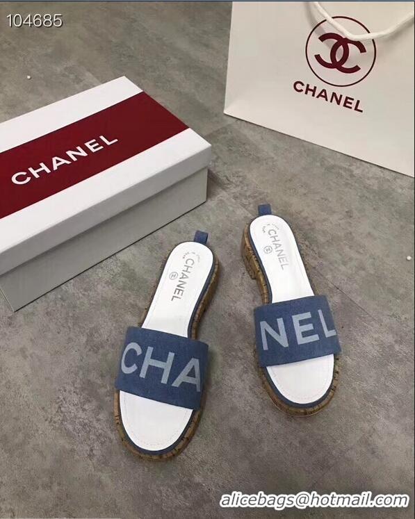 Buy Fashionable Chanel Denim and Lambskin Logo Mules Slipper Sandals G34876 Blue 2019