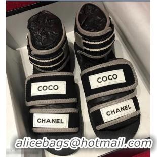 Traditional Specials Chanel Coco Logo Fabric Sandals G34727 Black/Gray 2019