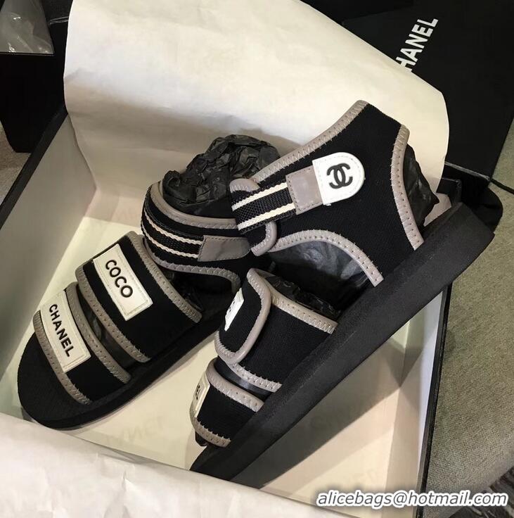 Traditional Specials Chanel Coco Logo Fabric Sandals G34727 Black/Gray 2019