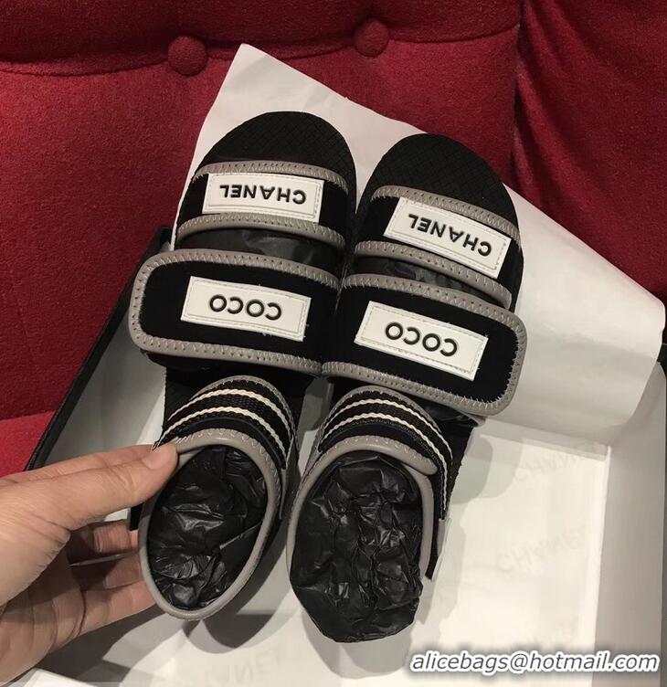 Traditional Specials Chanel Coco Logo Fabric Sandals G34727 Black/Gray 2019