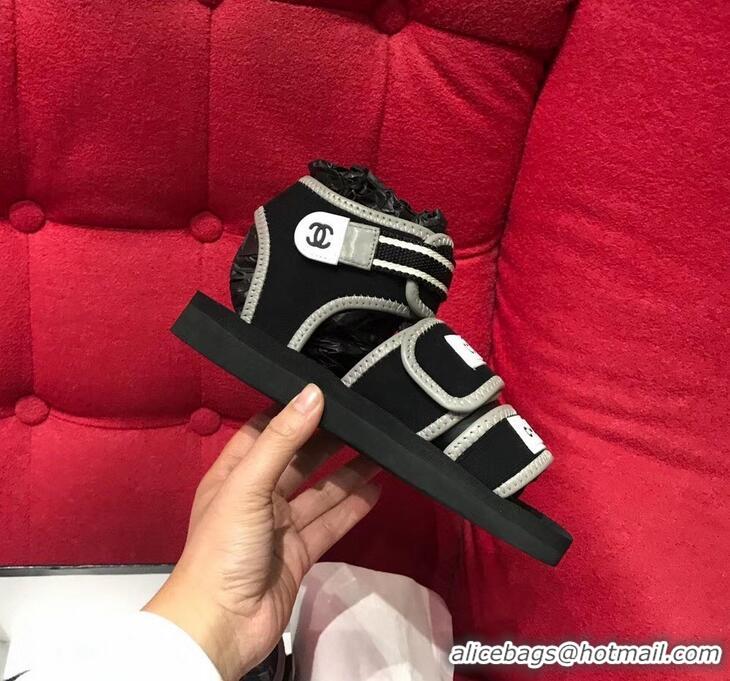 Traditional Specials Chanel Coco Logo Fabric Sandals G34727 Black/Gray 2019