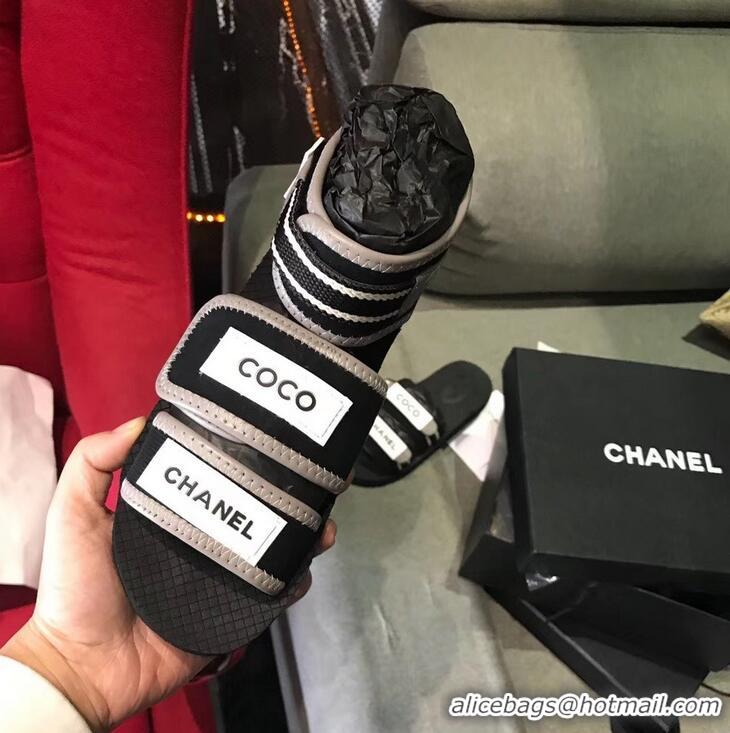 Traditional Specials Chanel Coco Logo Fabric Sandals G34727 Black/Gray 2019