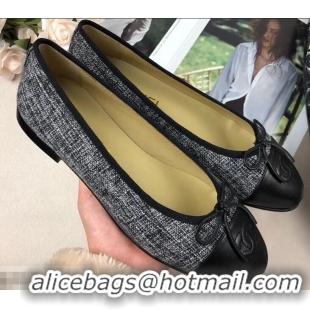 Big Discount Chanel Tweed Classic Bow Ballerinas Flats G40301 Gray/Black