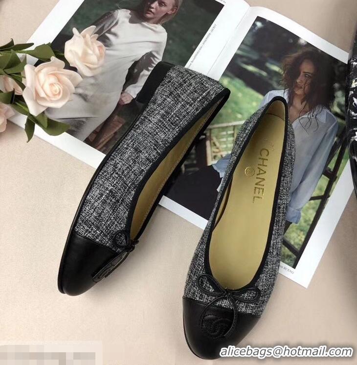 Big Discount Chanel Tweed Classic Bow Ballerinas Flats G40301 Gray/Black