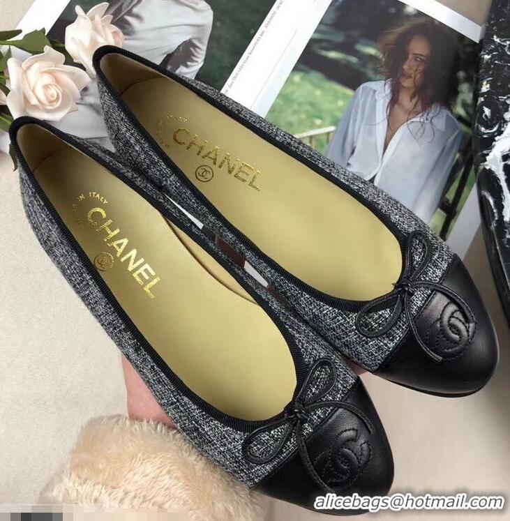 Big Discount Chanel Tweed Classic Bow Ballerinas Flats G40301 Gray/Black