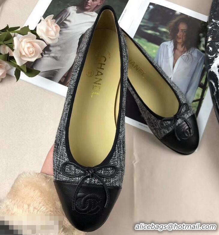 Big Discount Chanel Tweed Classic Bow Ballerinas Flats G40301 Gray/Black